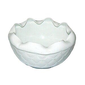 Vintage White Milk Glass Bowl w Ruffled Crimped Edge & Diamond Pattern